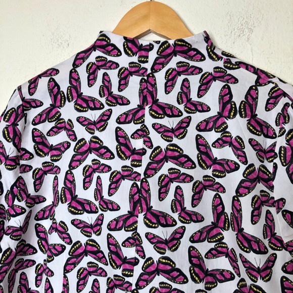 Foxcroft NYC Butterfly Print 3/4 Sleeve Button Down Fitted Top Size 14 - Picture 13 of 14